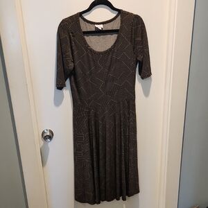 LuLaRoe Black And Gold/tan Geometric Midi Dress Super Stretchy